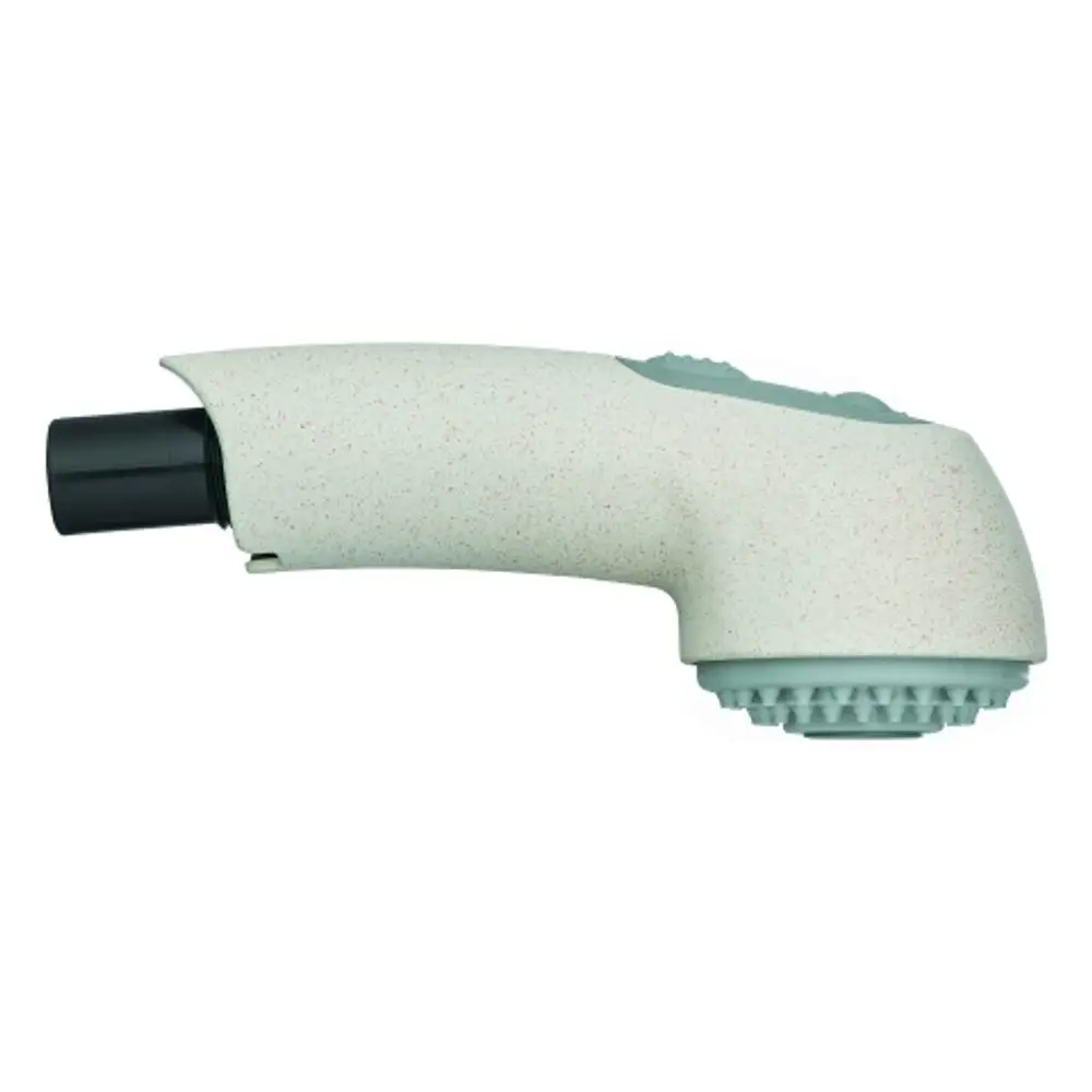 GROHE-Handbrause in hellem Design mit strukturierter Griffoberfläche und einem Anschluss für Schläuche, geeignet für Küchen- oder Bad Armaturen.