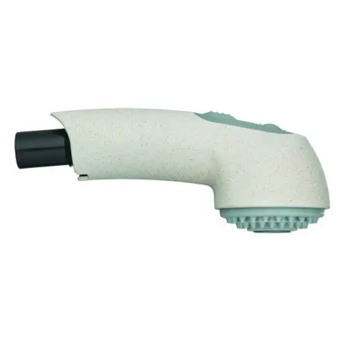 GROHE-Handbrause in hellem Design mit strukturierter Griffoberfläche und einem Anschluss für Schläuche, geeignet für Küchen- oder Bad Armaturen.