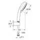 Handbrause von Grohe mit verchromtem Finish, abnehmbar, montiert auf einem Anschluss mit G ½. Enthält detaillierte Maße zur Installation und Funktion.