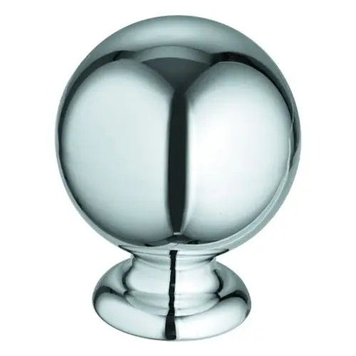 Runder, glänzender Knopf aus Metall mit einer gewölbten Oberfläche, geeignet für Zugstangen. Produkt von Grohe.