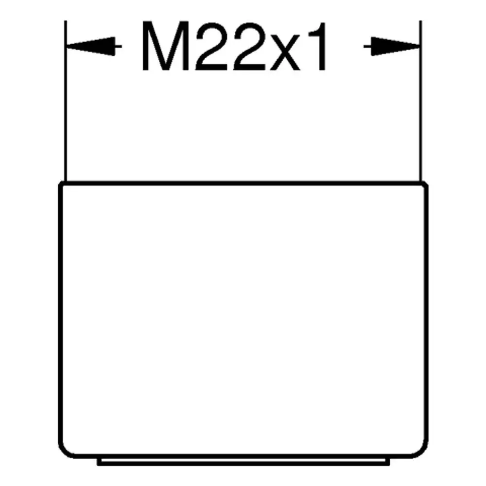 Grohe Mousseur in schematischer Darstellung, zeigt eine runde Form mit M22x1 Gewinde. Der Fokus liegt auf der strukturellen Ansicht ohne weitere Details.