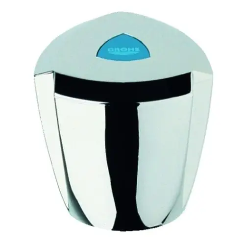 Chromfarbener Armaturengriff mit blauer und roter Markierung, hergestellt von Grohe. Der Griff hat eine abgerundete Form und ist für die Installation an einem Wasserhahn vorgesehen.
