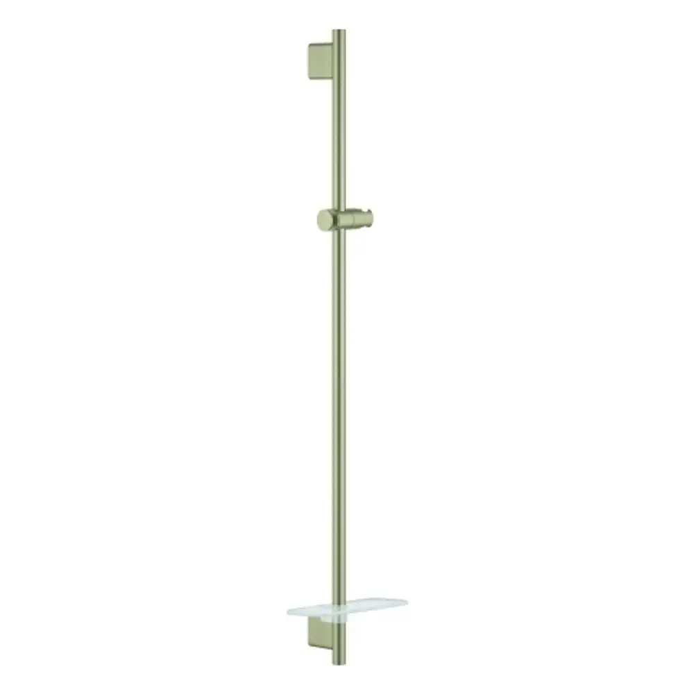 Grohe Brausestange in nickel gebürstet, vertikale Stange mit Halterung und Ablagefläche, für die Installation in Duschbereichen konzipiert.