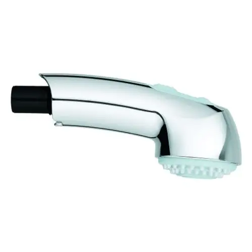 Spülbrause in chrom/grau von Grohe mit ergonomischem Griff und einem runden Duschkopf, ausgestattet mit verschiedenen Strahlarten.