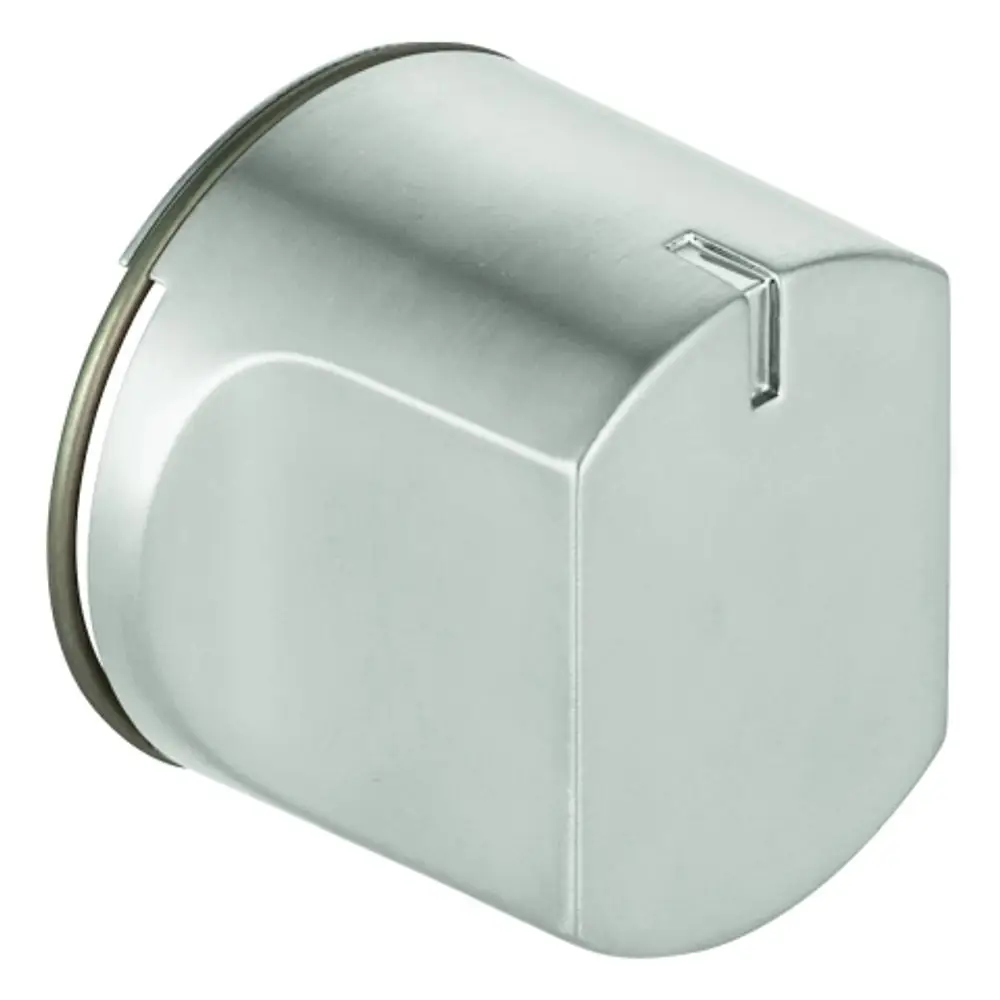 GROHE Umstellknopf in runder Form, aus Edelstahl, mit einer Markierung zur 3-Wege Umstellung, geeignet für die Installation in sanitären Einrichtungen.