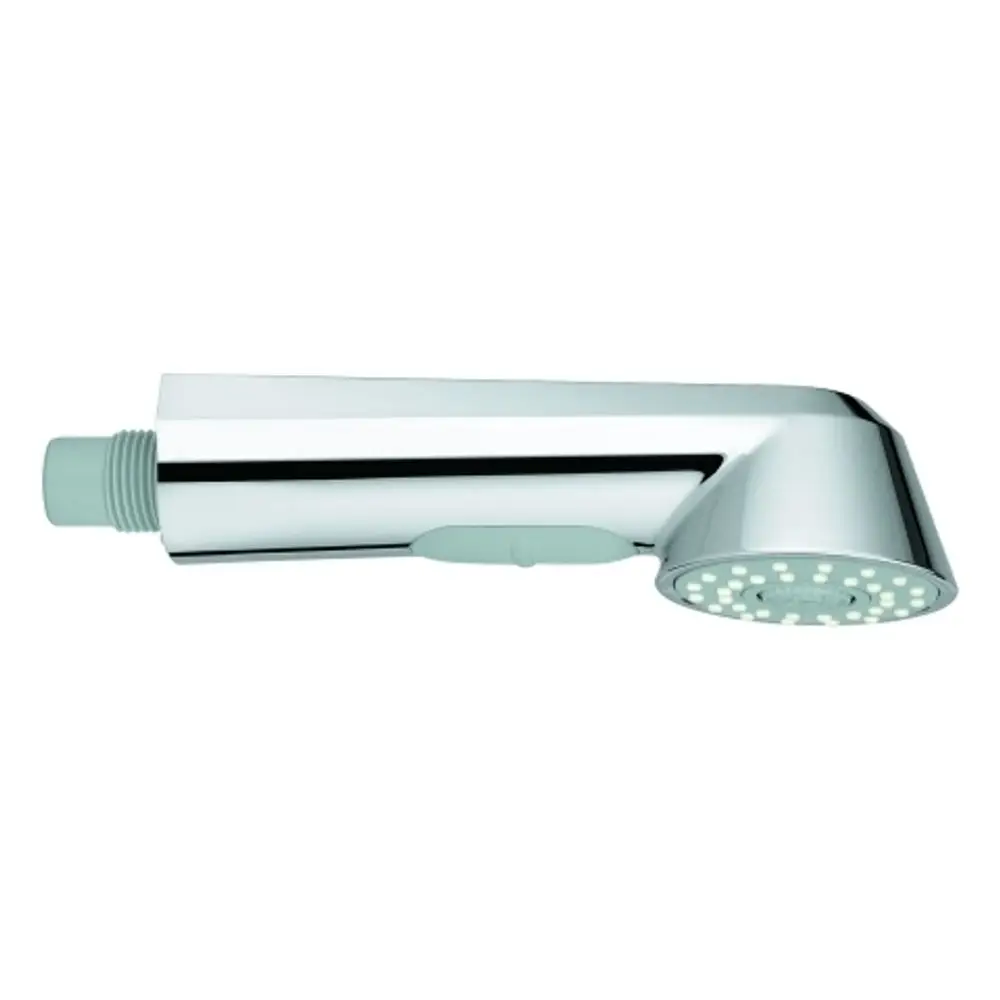 Hochglänzende Spülbrause in Chromoptik mit ergonomischem Griff und Duschkopf. Produkt von Grohe, geeignet für verschiedene Wasseranschlüsse.