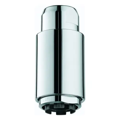 Chromfarbene Auslaufbrause von Grohe mit zylindrischem Design und schwarzem Kunststoffteil am unteren Ende.
