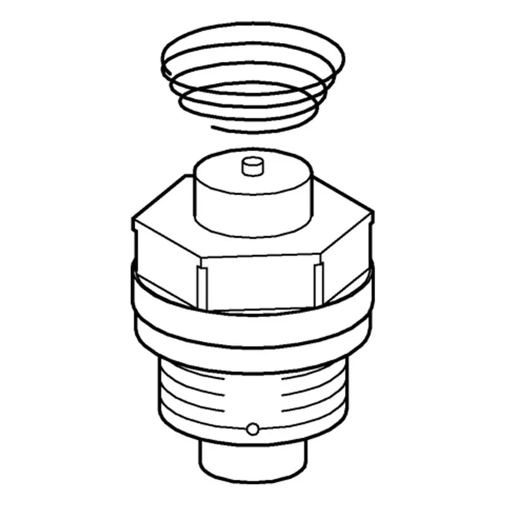 Grohe Kartusche in schematischer Darstellung, bestehend aus einem hexagonalen Körper mit einer oberen Abdeckung und einer spiralförmigen Feder darüber.