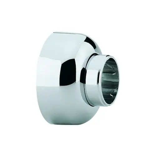 Chromfarbene Rosette von Grohe für einen Anschluss, mit einer runden Form und einer seitlichen Öffnung für die Verbindung.