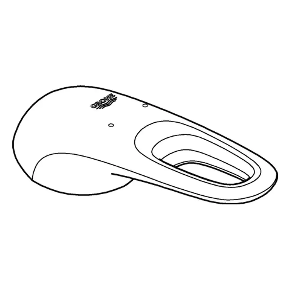 Weißer Hebel von Grohe in geschwungener Form mit einer runden Aussparung auf der Oberseite. Die Oberfläche ist glatt und ohne sichtbare Details.