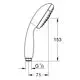 Handbrause von Grohe, mit einem schlanken Design und dreifacher Strahloption. Die Abmessungen sind im technischen Zeichnungsformat dargestellt.