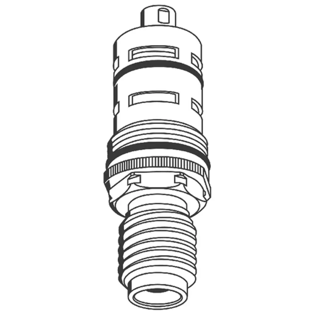 Thermoelement von Grohe in zylindrischer Form mit Gewindeverbindung und mehreren Dichtungen zur Regulierung von Warmwasser in sanitären Anlagen.