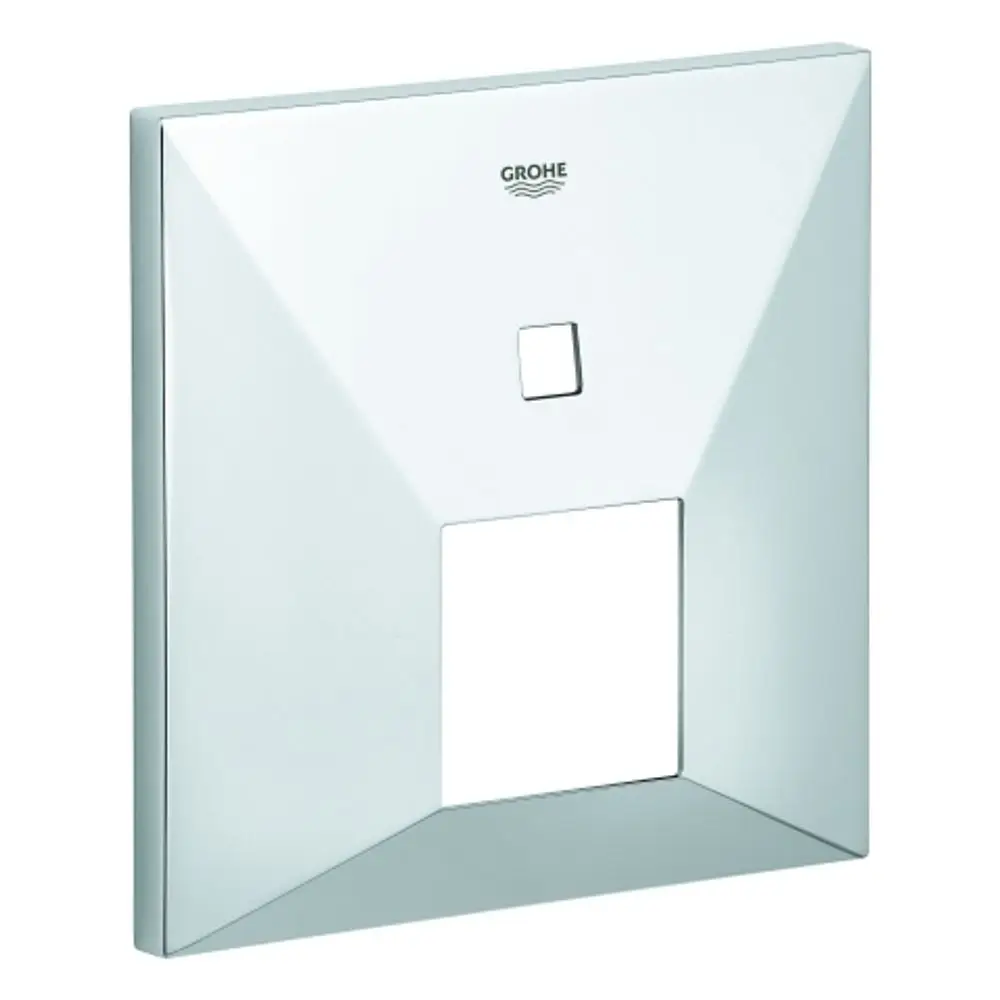 GROHE Abdeckung in quadratischer Form mit einer mittigen Betätigungstaste und schrägen Kanten, geeignet für Installationen im Bereich Sanitär.