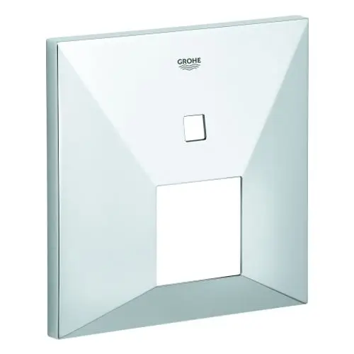GROHE Abdeckung in quadratischer Form mit einer mittigen Betätigungstaste und schrägen Kanten, geeignet für Installationen im Bereich Sanitär.