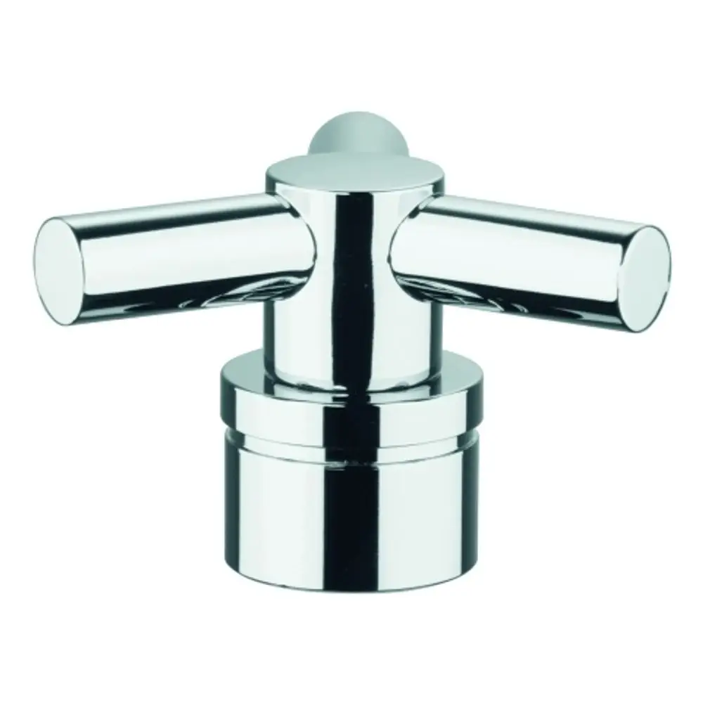 Griff von Grohe mit zwei seitlichen Armaturenstangen und runder Basis in verchromtem Finish. Geeignet für moderne Wasserhähne.