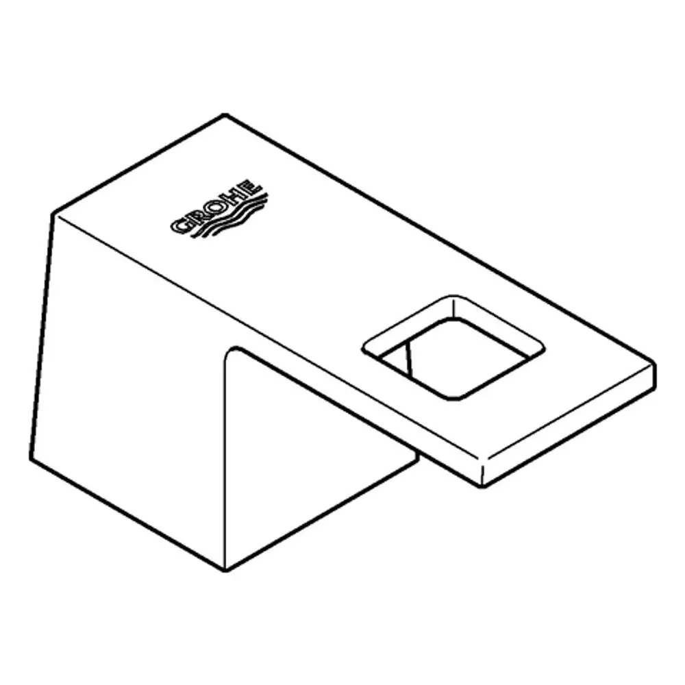 Grohe Hebel in rechteckiger Form, mit einer flachen Oberfläche und quadratischer Aussparung. Die Oberseite trägt das Grohe-Logo.