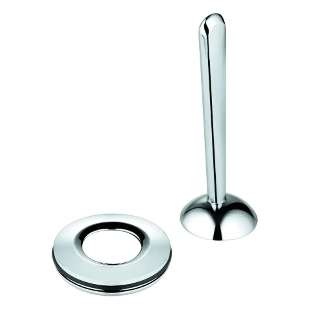 Metallischer Hebel und Bodenplatte in chromfarbener Ausführung, gehört zur Grohe Eurodisc Joy-Serie. Beide Teile sind für eine Armatur konzipiert.