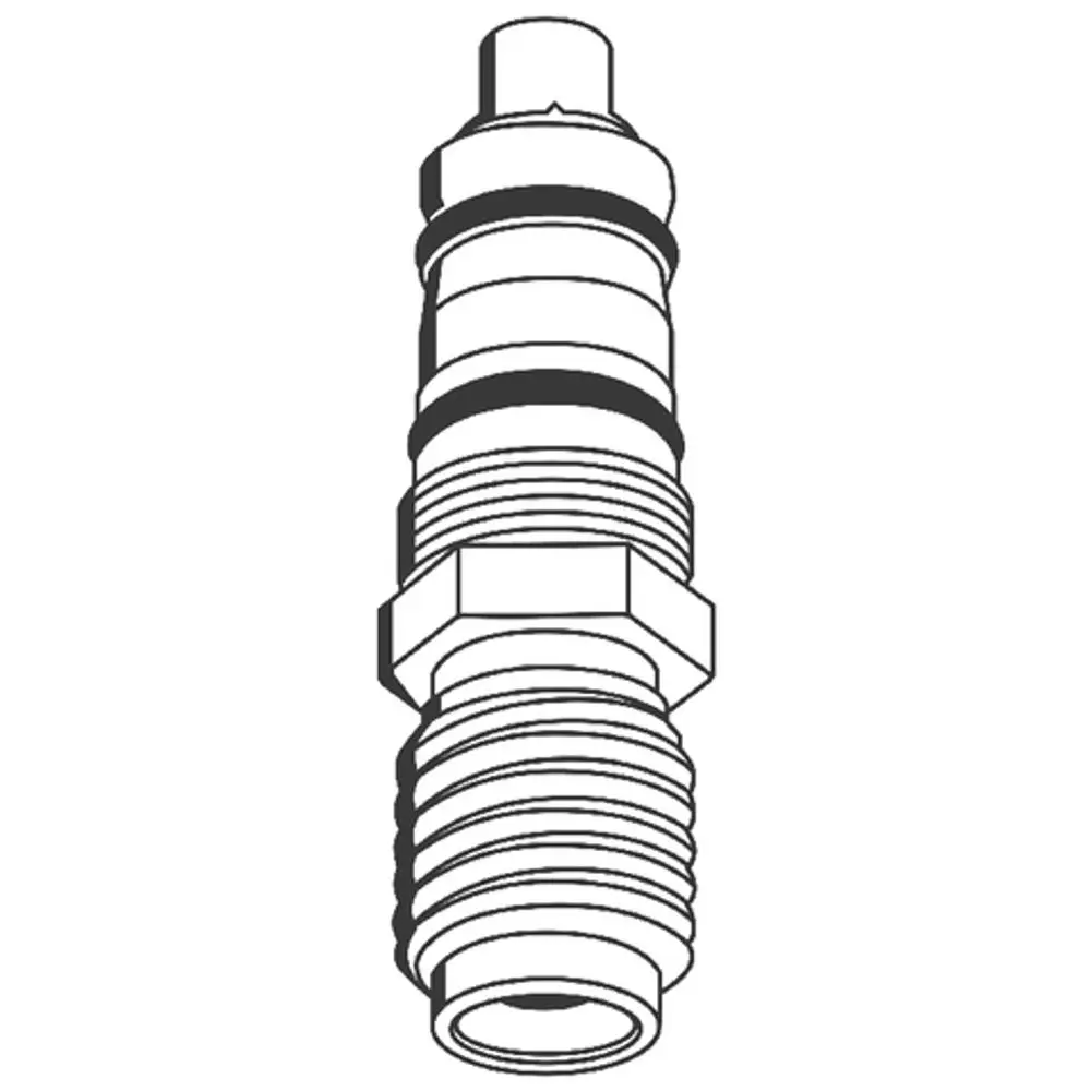 Thermoelement von Grohe in schmaler Ausführung mit Gewinde und verschiedenen Ringen für Verbindung und Dichtheit, geeignet für Sanitärinstallationen.