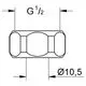 Grohe Verschraubung mit einem Anschluss G 1/2" und einer Bohrung von 10,5 mm, abgebildet in technischer Zeichnung.