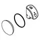 GROHE Bedieneinheit bestehend aus drei Komponenten: einer halbrunden Abdeckung, einem O-Ring und einem Bedienknopf mit Symbolen für Schloss und Wasser.