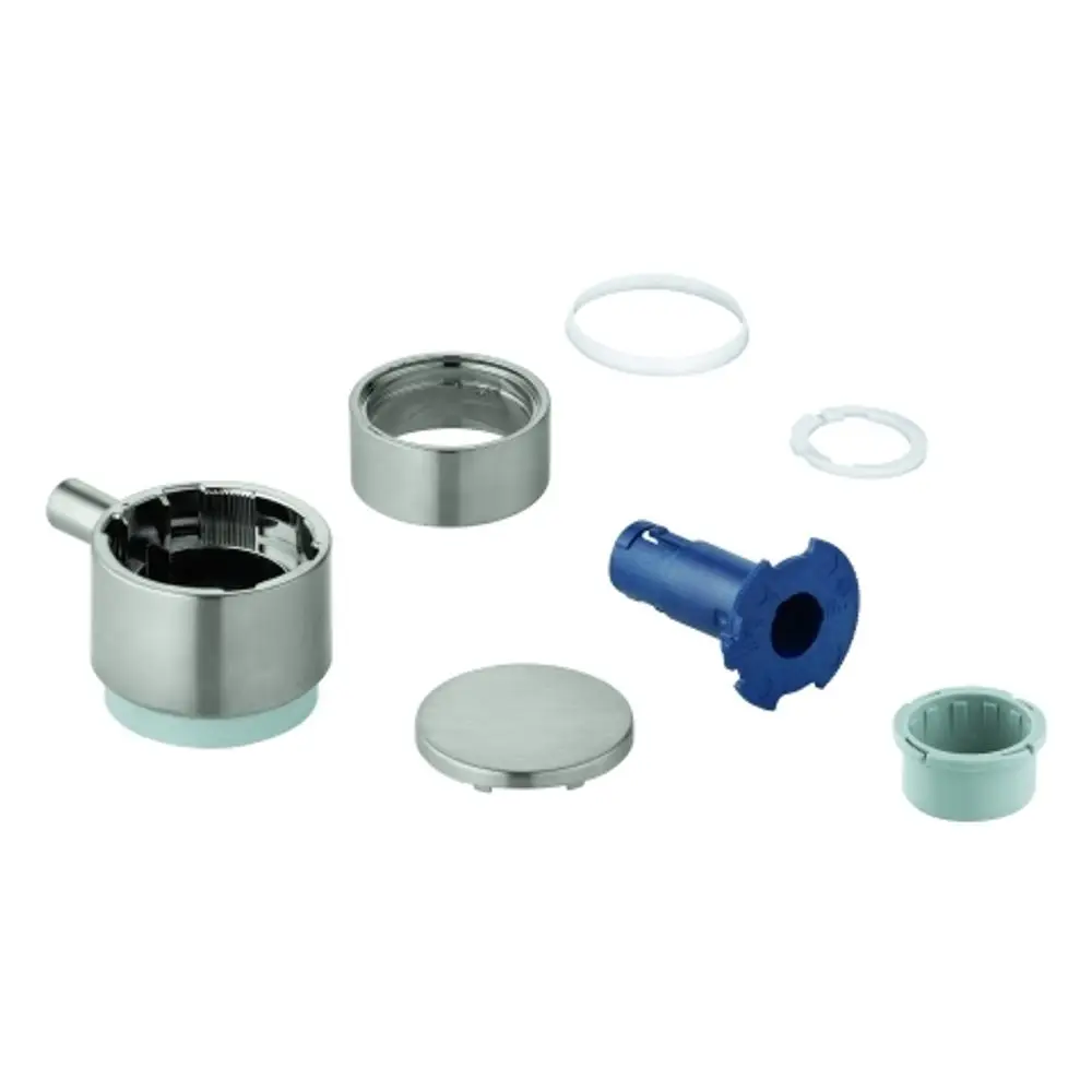 GROHE Absperrgriff, bestehend aus mehreren metallischen und Kunststoffteilen, einschließlich runder Kappe und Dichtungen, für ein Fertigmontageset.