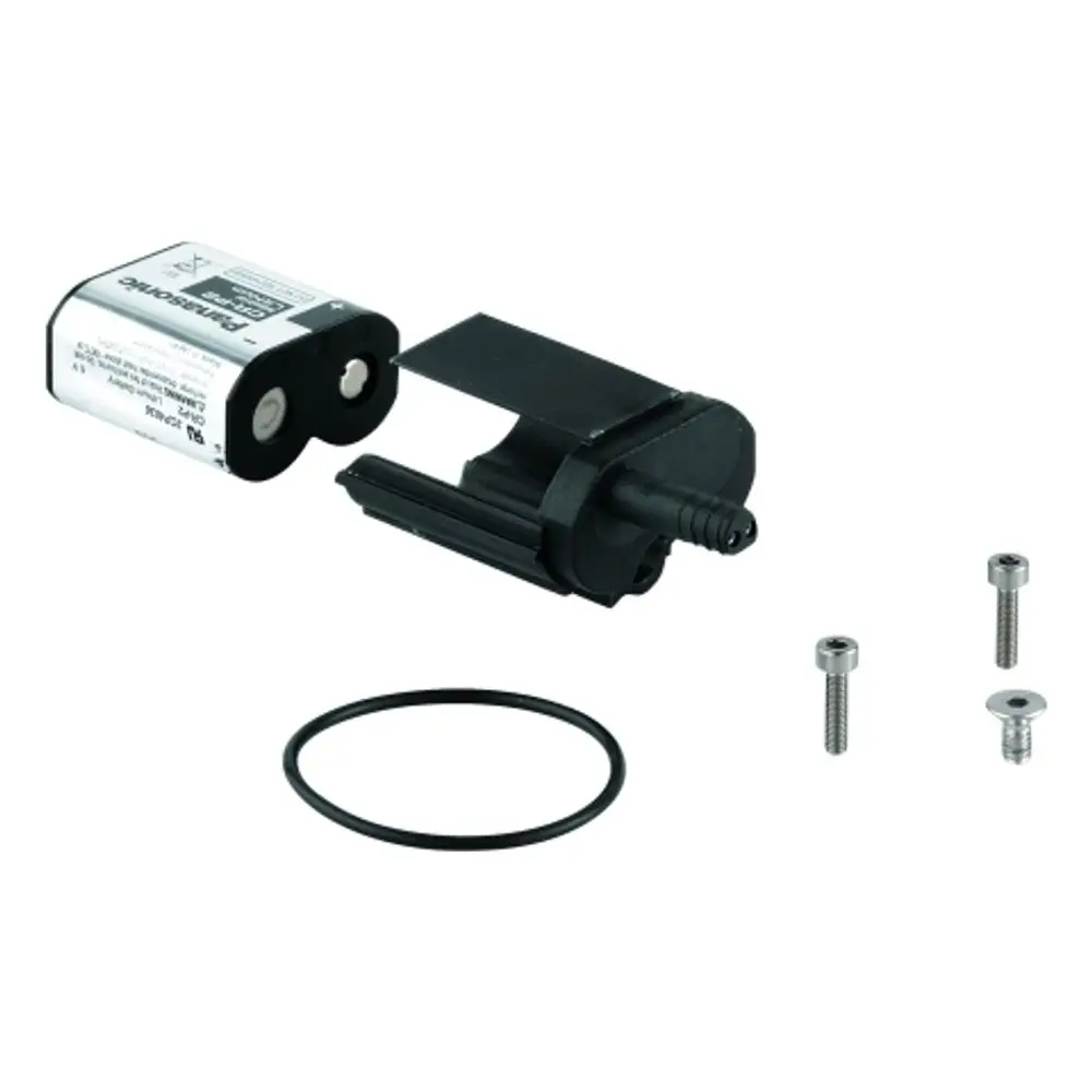 Grohe Batteriekasten mit einer Batterie und zwei Schrauben, sowie einem O-Ring, der für den sicheren Anschluss und die Funktionalität vorgesehen ist.