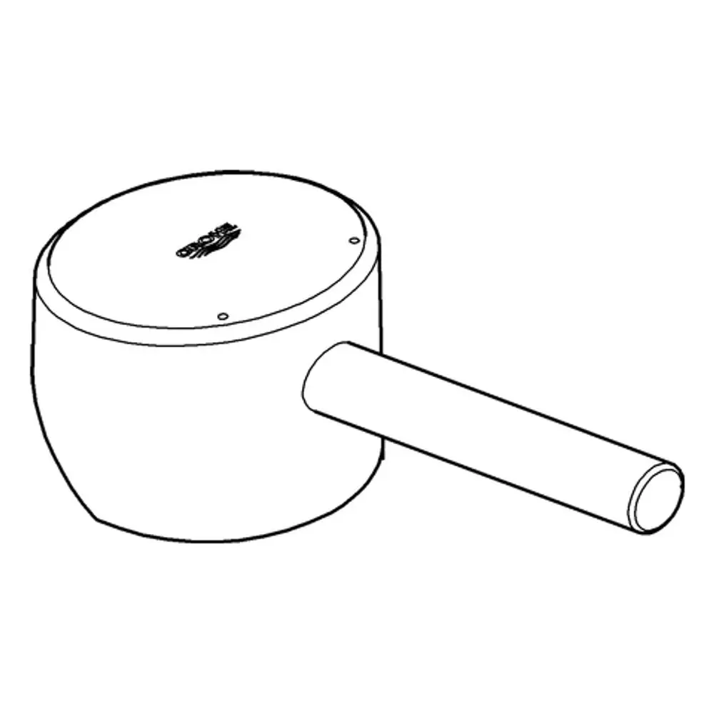 GROHE Hebel mit runder oberer Fläche und seitlichem Auslass. Das Produkt hat eine eckige Form und ist mit dem Grohe-Logo versehen.