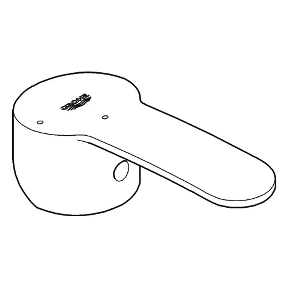 GROHE Hebel mit gerader Form und seitlichem Loch, hergestellt aus einem glatten Material. Das Oberteil ist rund mit einer mittigen Logo-Prägung.
