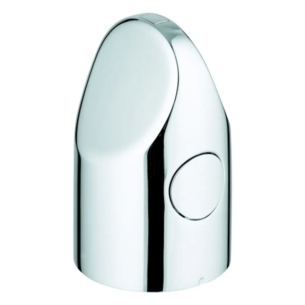Chromfarbener Temperaturwählgriff von Grohe mit glatter, ovaler Form und einfacher Bedienoberfläche.