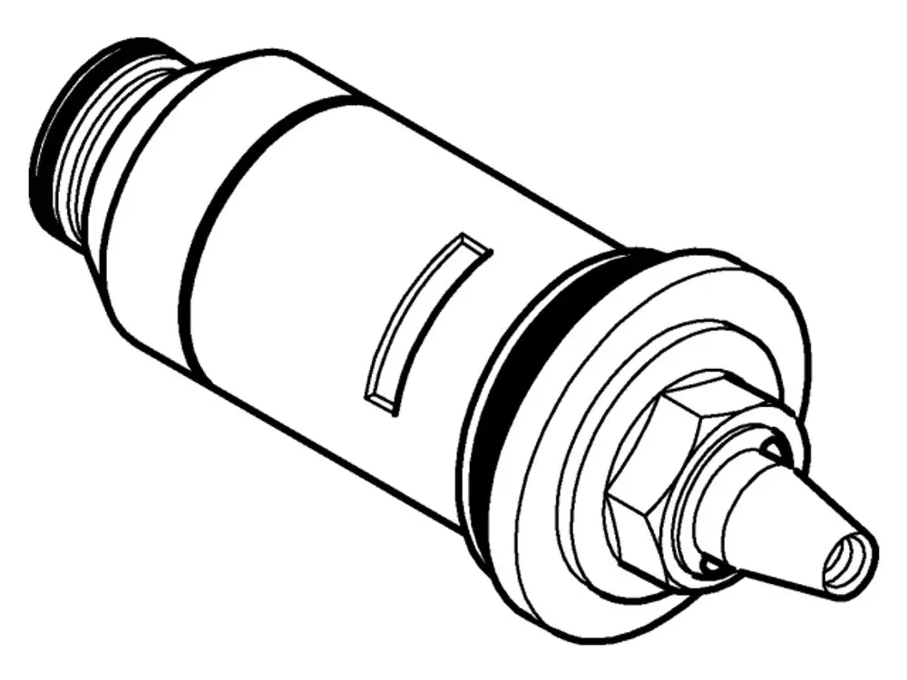 Grohe Thermoelement mit zylindrischer Form, einem Anschluss aus Metall und einer konischen Spitze. Eignet sich für eine regulierte Warmwasserversorgung.