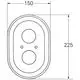 Ovales, chromfarbenes Grohe-Produkt mit zwei Öffnungen, skizziert in den Abmessungen 225 x 150 mm.
