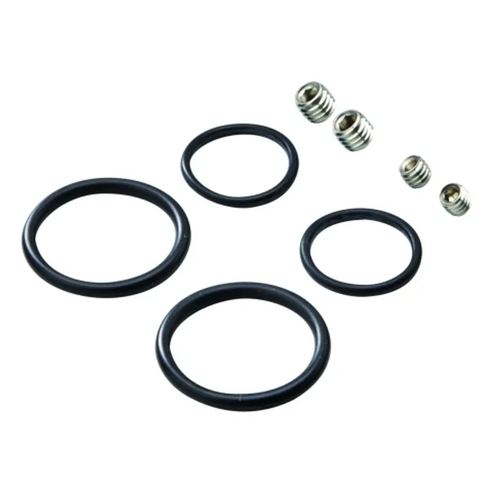 Set mit schwarzen Dichtungsringen und Gewindestiften, geeignet für Grohe-Produkte, zur Verwendung in Sanitärinstallationen.