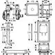 Schematische Darstellung eines GROHE Druckspülers mit verschiedenen Anschlussmaßen und Komponenten für die Installation im Sanitärbereich.