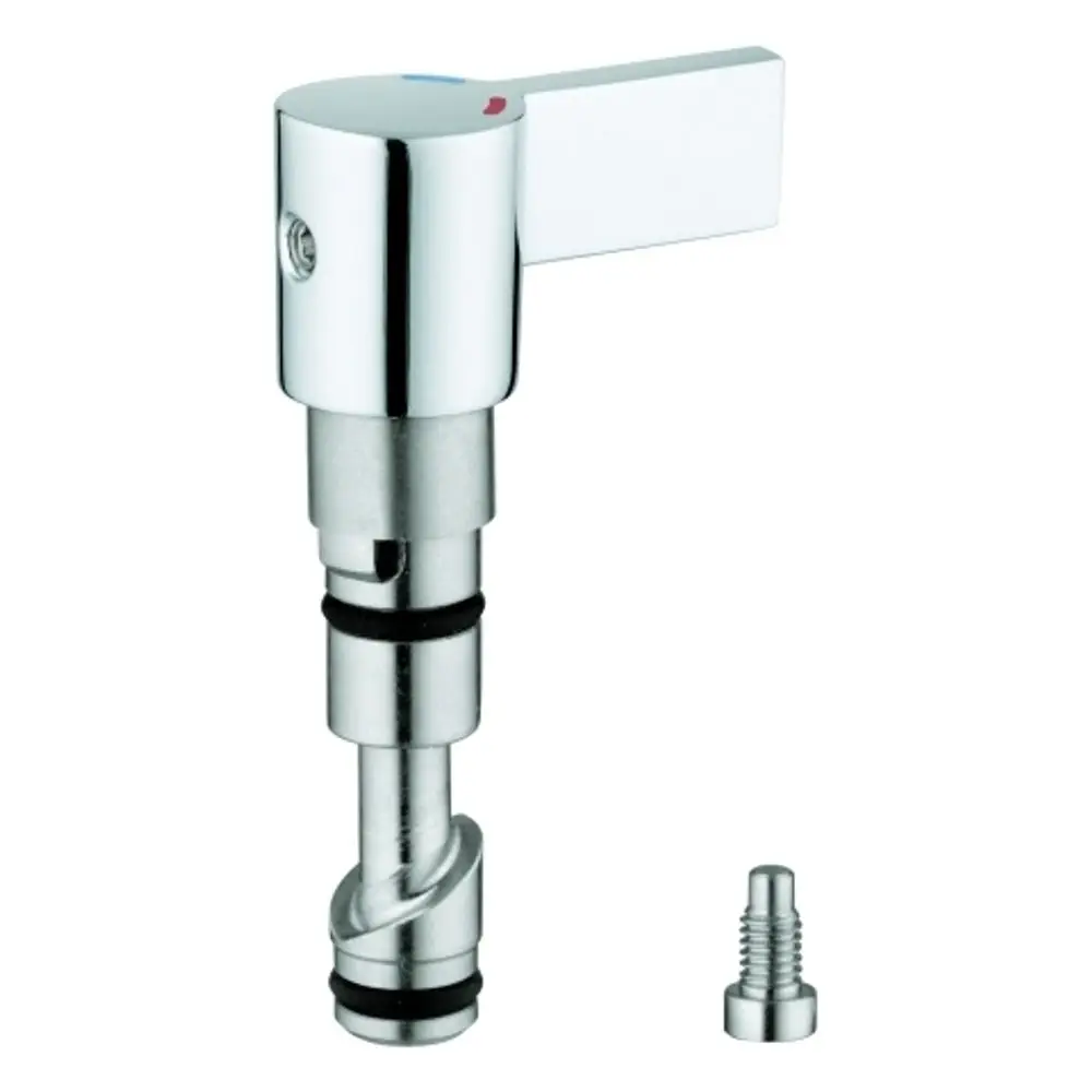 Grohe Mischwelle mit Hebel in Chromfarbe, bestehend aus einem runden Kopf und einem verbundenen Schaft mit Dichtungsringen. Ein kleiner Schraubenzubehörteil ist ebenfalls abgebildet.