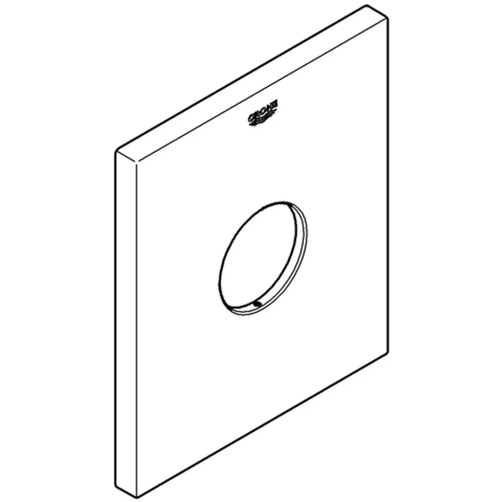 Weiße Abdeckplatte mit kreisförmiger Öffnung, hergestellt von Grohe, geeignet für Wandmontage. Simples Design ohne zusätzliche Details.