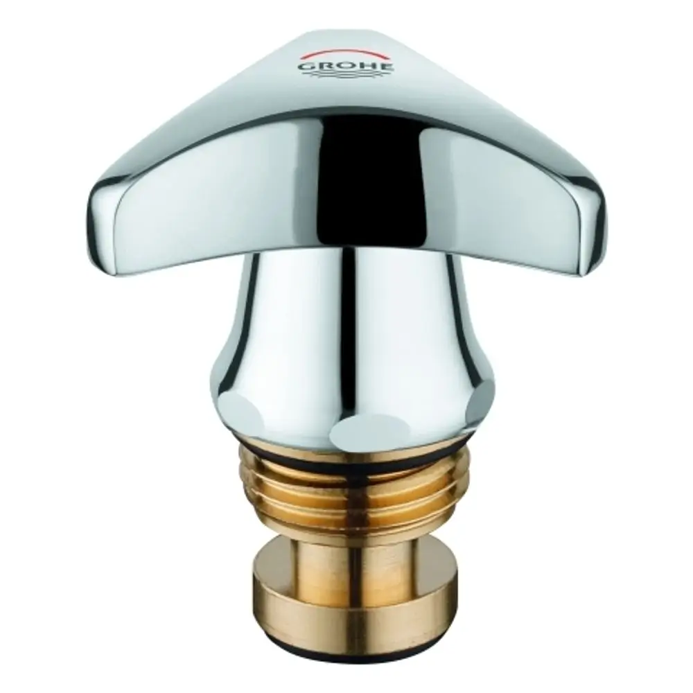 Grohe Wasserhahnoberteil mit Trecorn Griff, markiert mit roter Kennzeichnung, verchromte Oberfläche und Messinganschluss.