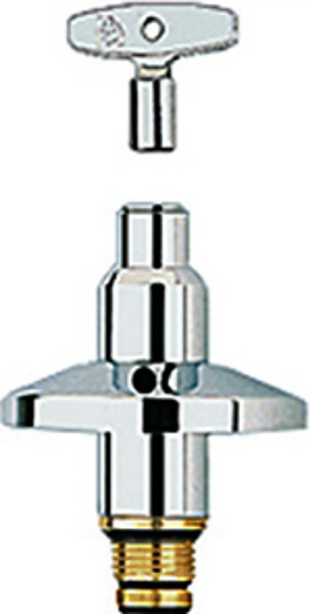 Grohe Ventiloberteil in Chrom mit T-Form. Enthält einen Steckschlüsselanschluss für die Installation. Standardisierte Form für verschiedene Anwendungen in Sanitärinstallationen.