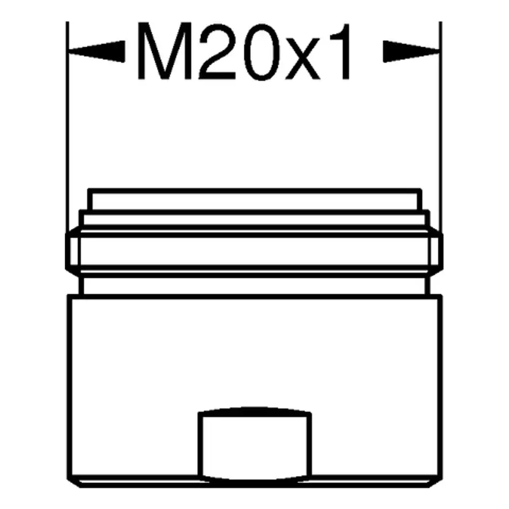 GROHE Mousseur in schematischer Darstellung. Der Entwurf zeigt die Form und die Gewindebezeichnung M20x1, ohne spezifische Maße oder zusätzliche Details.