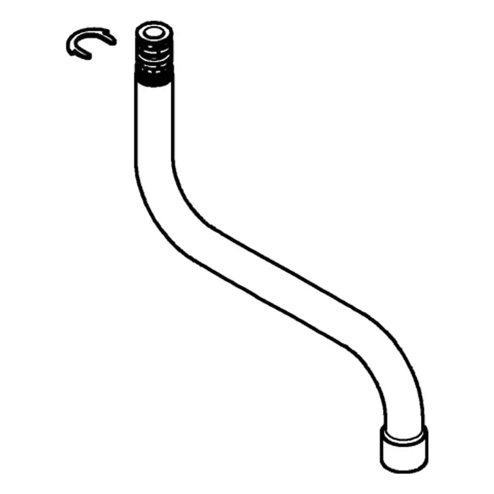 GROHE Auslauf mit gebogenem Rohr und Anschlussstück, dargestellt in technischer Zeichnung, zeigt die Form und Struktur des Produkts.