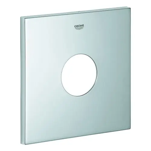 Grohe Rosette in quadratischer Form mit zentralem Loch, ideal für Montagezwecke, in matter Oberfläche.