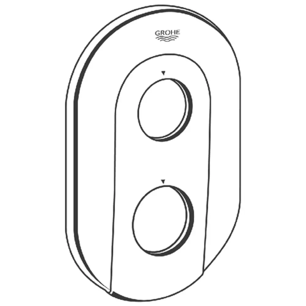 GROHE-Betätigungsplatte in ovaler Form mit zwei Druckknöpfen zur Steuerung einer Unterputzspülung. Oberfläche in Chromoptik.