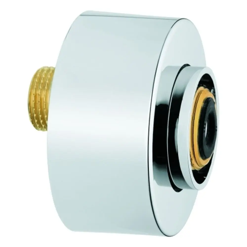Chromfarbener Anschluss mit einer goldenen Gewindeverbindung, geeignet für Sanitärinstallationen, hergestellt von Grohe.
