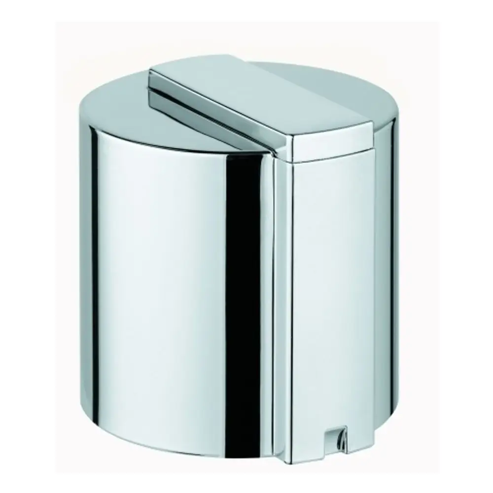 Chromfarbener Absperrgiff von Grohe, zylindrische Form mit flachem Deckel und seitlichem Öffnungsmechanismus. Hochglänzende Oberfläche.