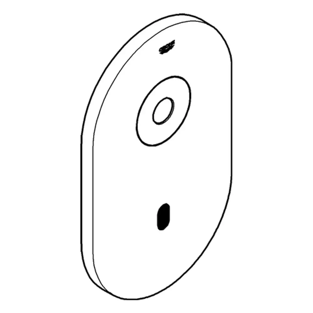 GROHE Abdeckplatte in ovaler Form mit zentralem und unterem Loch, vermutlich für elektronische Steuerung, auf hellem Hintergrund dargestellt.