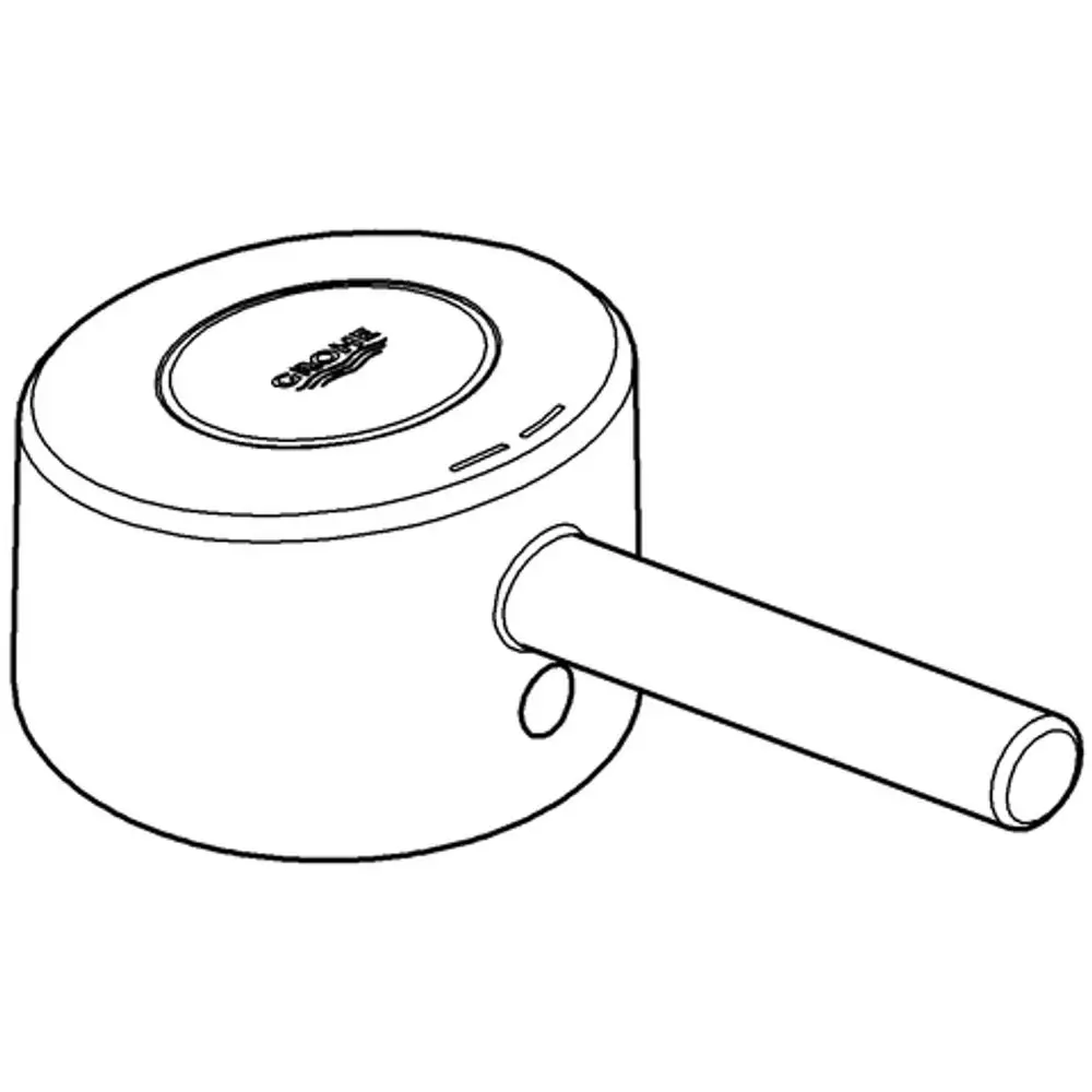 Abgestellter Grohe-Hebel mit einem runden Kopf und einem seitlichen Auslauf. Der Körper hat eine glatte Oberfläche und eine Griffstelle auf der Oberseite.