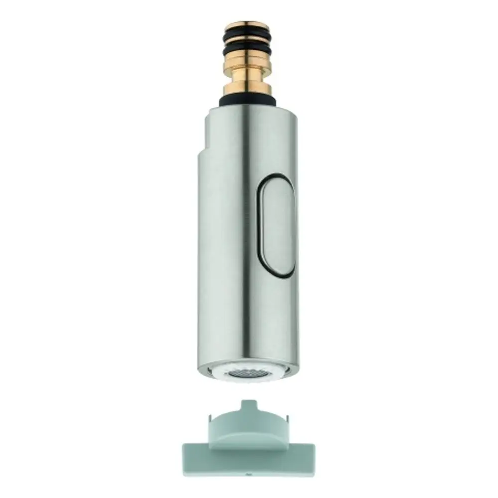 GROHE Spülbrause mit ausziehbarer Funktion, hergestellt aus Edelstahl, mit einer regulierbaren Wasserstrahloption und einem Kunststoffanschluss.