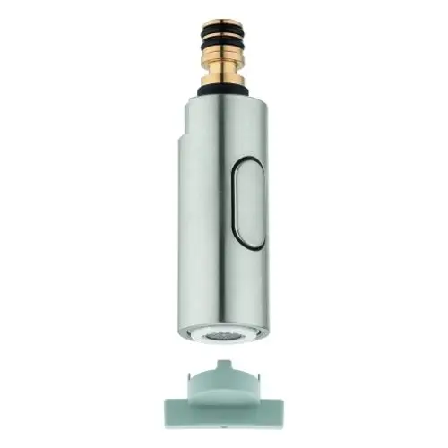 GROHE Spülbrause mit ausziehbarer Funktion, hergestellt aus Edelstahl, mit einer regulierbaren Wasserstrahloption und einem Kunststoffanschluss.