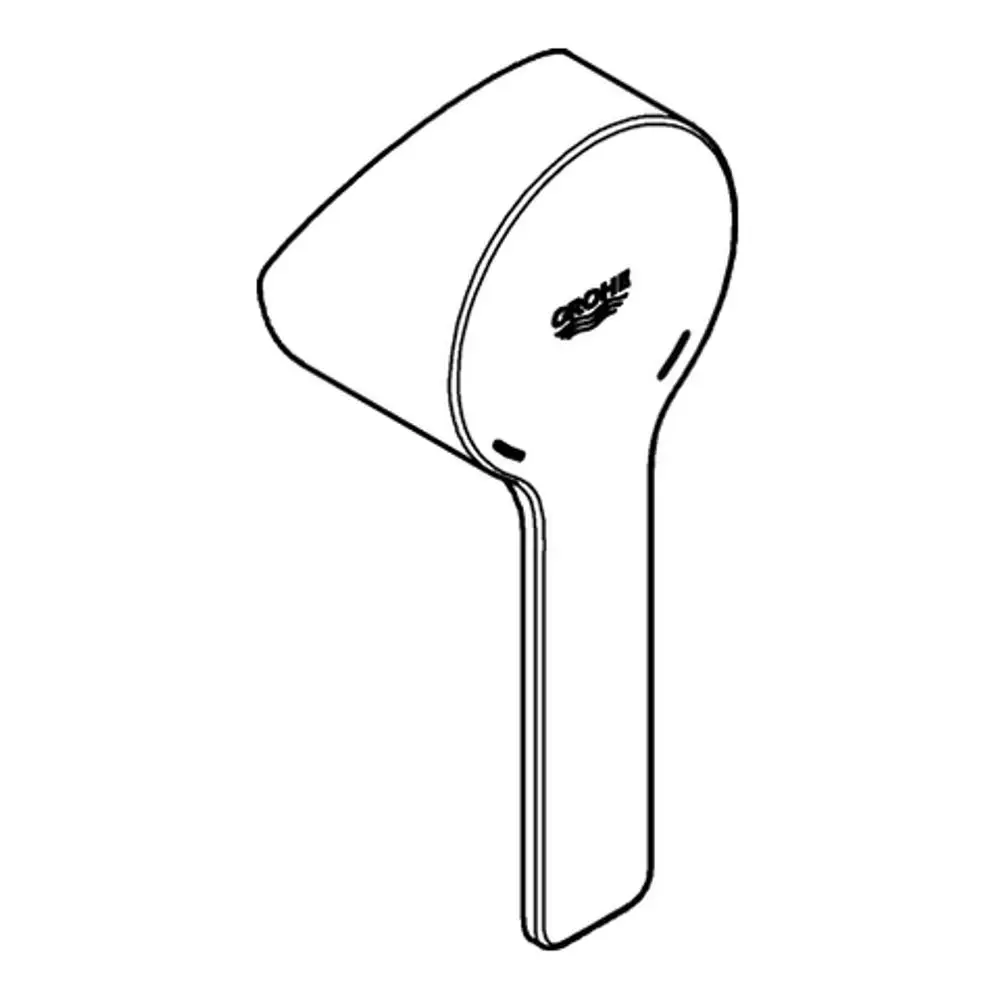 Wasserhahnhebel in schlichter Form. Das Produkt ist in einem schimmernden Chrom-Finish gehalten und trägt das Logo von Grohe auf der Oberseite.