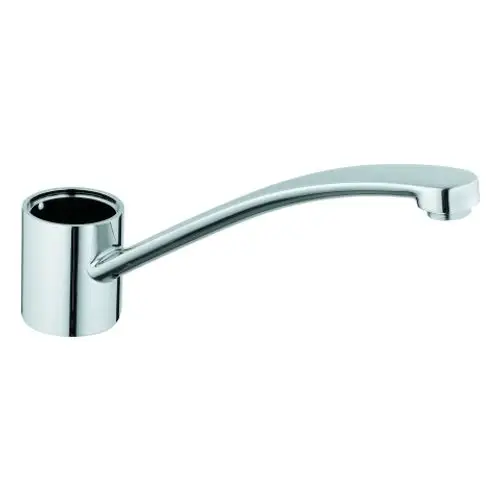 Grohe Auslauf mit einem langen, geschwungenen Arm und einer runden Basis. Die Oberfläche ist glänzend und reflektierend.
