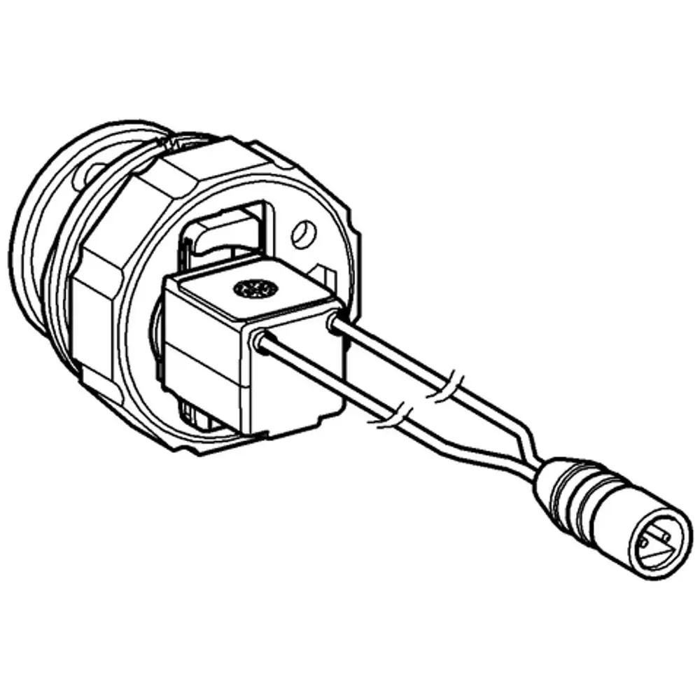 GROHE Magnetventil mit einem quadratischen Gehäuse und zwei Anschlüssen. Das Ventil ist für die Verwendung in Urinalanlagen vorgesehen und arbeitet mit Infrarot-Technologie.